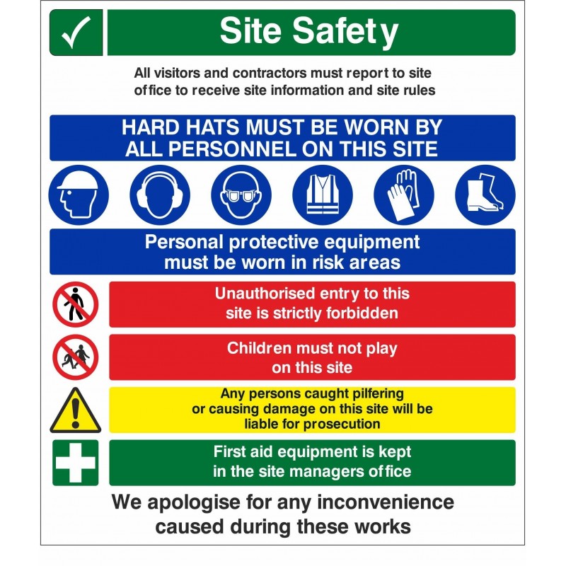 Site Safety Hard Hats Must Be Worn Sign With or Without Your Logo 800mm ...